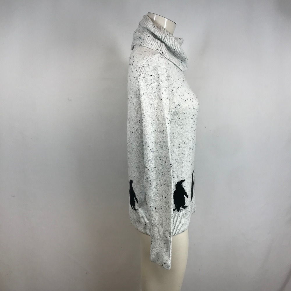 LOFT Womens Grey Speckled Penguin Graphic Cowl Neck Knit Sweater Small NEW - Picture 4 of 9